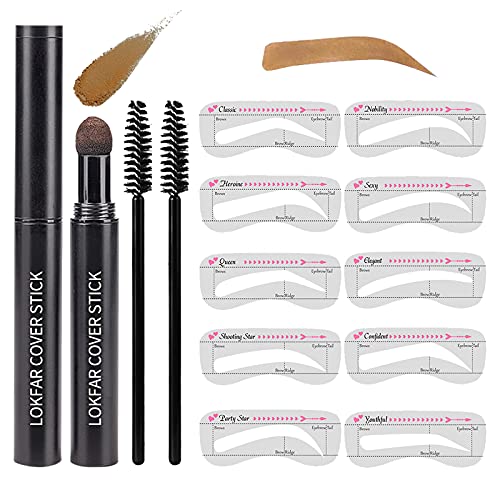 Eye-Brow Stamp Stencil Kit, Waterproof Brow Stamp Shaping Kit Eyebrow Definer, Eyebrow Filling Powder Stamp, Eye Brow Stamping Kit with 10 Eyebrow Stencils, 2 Eyebrow Brushes for Women (Light Brown)