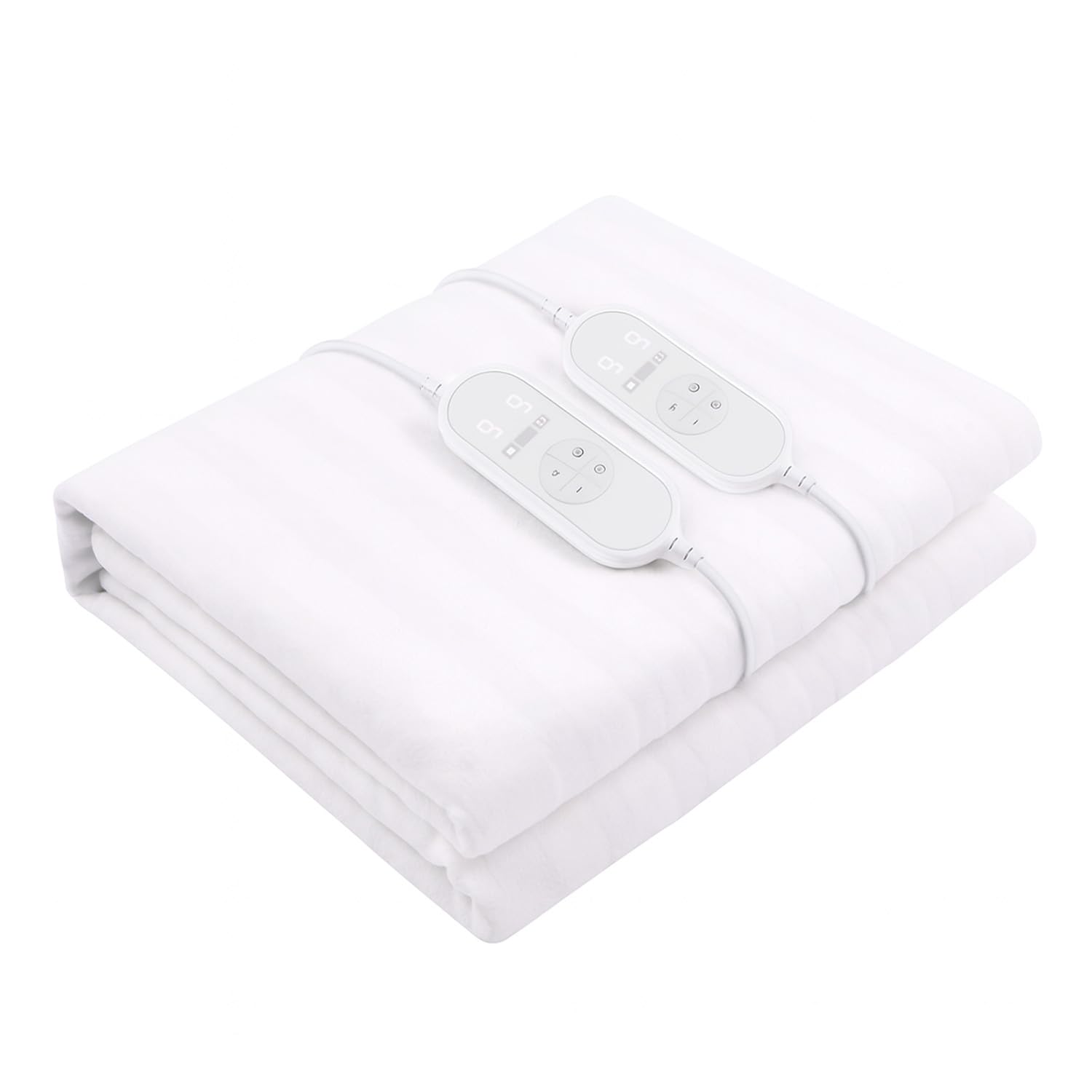 Scaldaletto Elettrico Matrimoniale 170 x 150 cm in Poliestere 9 Livelli di Temperatura 2 Controller Indipendenti Spegnimento Automatico 1-9h Anti-Surriscaldamento Elastici agli Angoli Lavabile Bianco