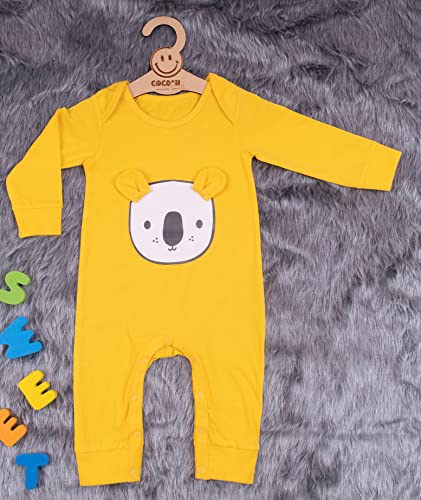 Image of 100% Cotton Animal face Print with 3D ears Rompers Sleepsuits Jumpsuit Night Suits for Infants Newborn Baby Boys & Girls