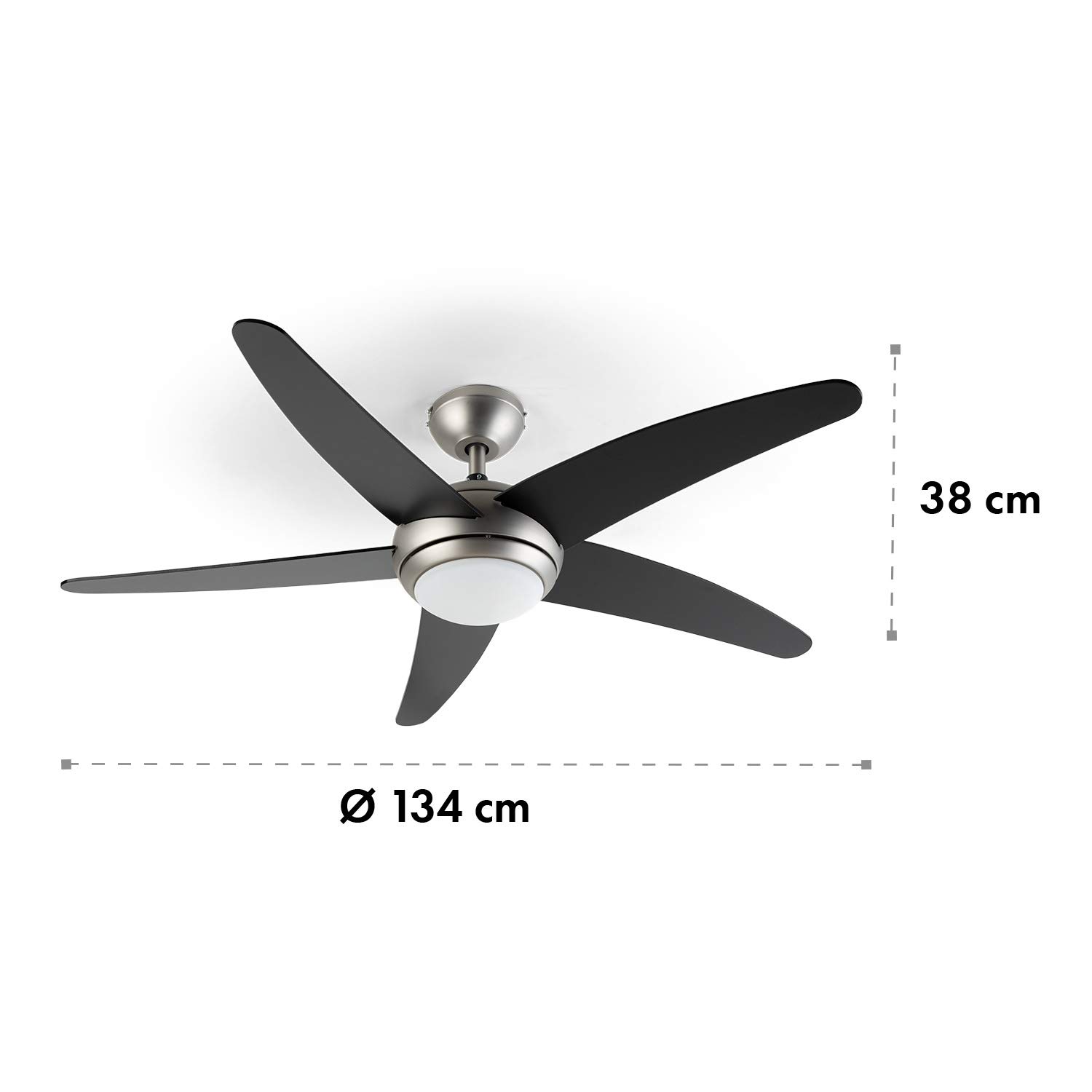 KLARSTEIN Bolero – 2 en 1, ventilador de techo, 134 cm, lámpara de 55 W, aspas de madera, mando a distancia, Negro