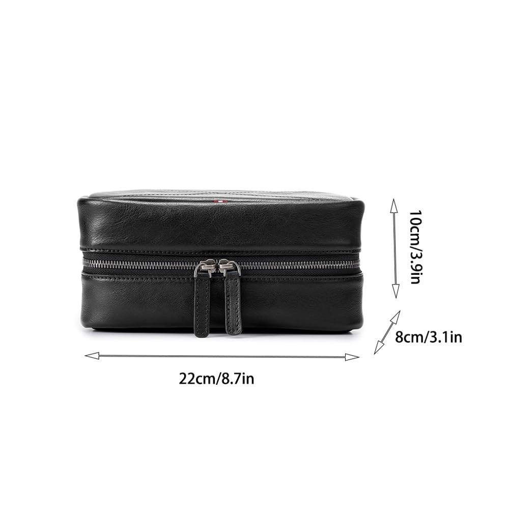 Kulturbeutel aus Leder for Herren – Reise-Dopp-Set und Hygiene-Organizer, perfekte Kultur-Reisetasche for Herren(Black)