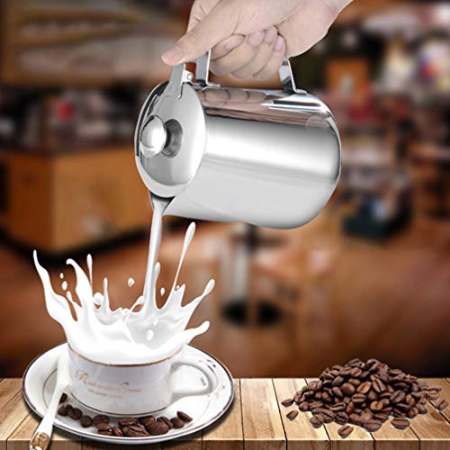 BESTonZON Bricco per latte in acciaio inox con coperchio, 600 ml, per caffè, caffè, caffè, cappuccino, latte, latte… - immagine 8