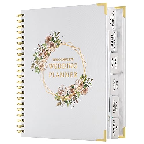 growell Wedding Planner Book Organizer - 192 Pages Large 11.5x10 Bridal Wedding Planning Book and Organizer for Bride, Couple Engagement Gift, 7 Sections Checklist Calendar, with Gift Box (Floral)