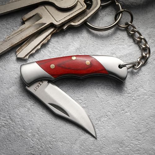 Image of Folding Pocket Knife with 1.5in D2 Stainless Steel and Wood Handle, 3.5in Total Length, Compact EDC Gear