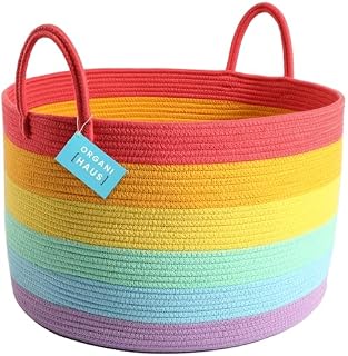 OrganiHaus Storage Basket for Rainbow Classroom Decor 20x13 | Throw Blanket Basket for Living Room | Laundry Storage Organizer | Toy Basket Storage for Kids | Hamper for Baby Rainbow Nursery Décor
