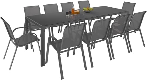 Salon de Jardin Madrid Table 240 cm et 10 chaises empilables IDMarket