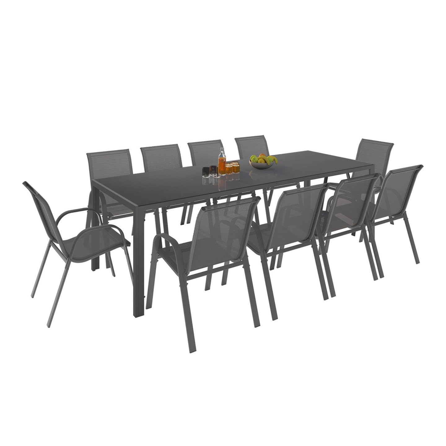 IDMarket - Salon de Jardin Madrid Table 240 CM et 10 chaises empilables Gris Anthracite