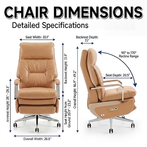 Image of Dual Motor Executive Reclining Office Chair with Footrest - One-Click Electric Recline, Massage Lumbar Support & Pillow, Big and Tall PU Leather Ergonomic Desk Chair for Home Office /Gaming(Brown)