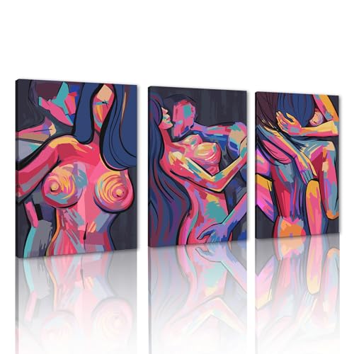 Modern Abstract Lovers Embrace Wall Decor Stretched Canvas on Wood