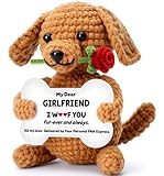 Funny Dog Mothers Day Girlfriend Gf Gifts, Anniversary Birthday Gifts for Girlfriend from Boyfriend, Mini Cute Cool Stuff Things Romantic I Love You Presents, Small Happy Crochet Rose Dog Puppy