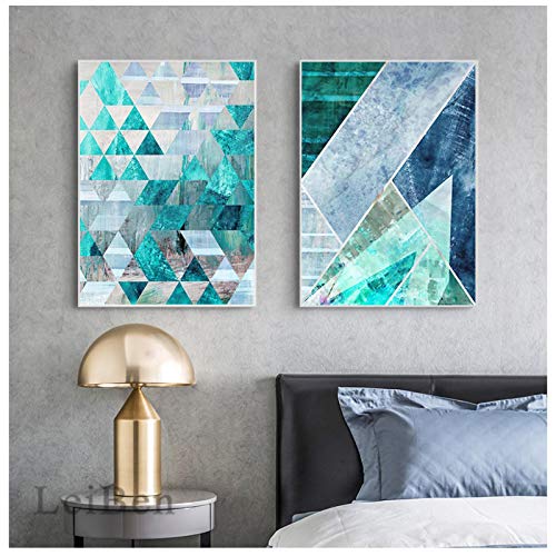 Peinture Nordique Murale en Toile Turquoise | Œuvre d'Art Géométrique Premium 70x100cm