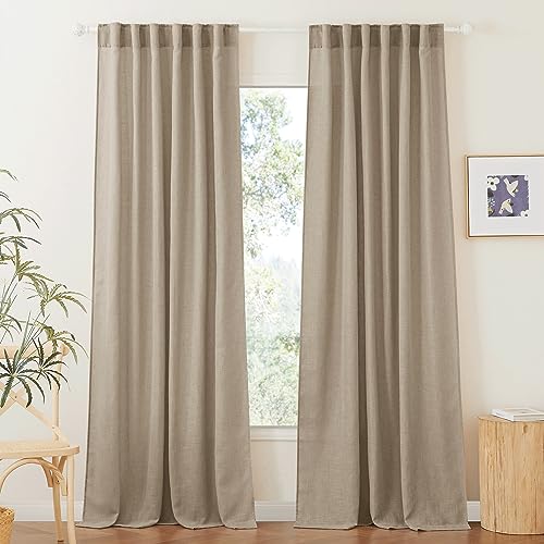 RYB HOME Sheer Linen Curtains 90 inches Long, Rod Pocket & Back Tab Linen Blend Elegant Light Filtering Privacy UV Protected Panels for Living Room, Khaki, 52" W, 2 Panels RYB HOME Sheer Linen Curtains 90 inches Long, Rod Pocket & Back Tab Linen Blend Elegant Light Filtering Privacy UV Protected Panels for Living Room, Khaki, 52" W, 2 Panels