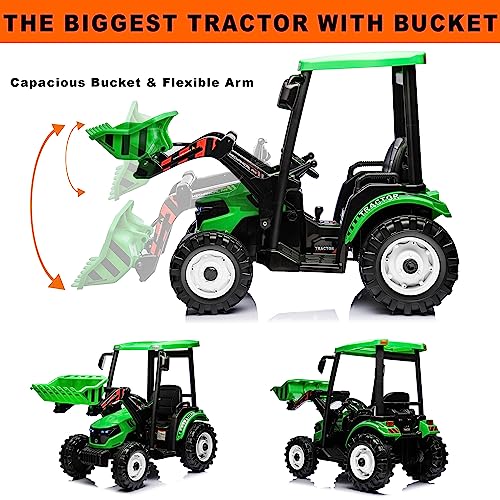 Image of Kidsera 24V Kids Ride On Tractor w /Front Loader Remote, Dual Motor, Green