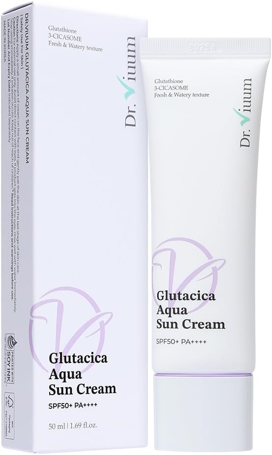 Dr. Vium Glutashica Aqua Sun Cream, 1.7 fl oz 50 ml, SPA50+ PA++++ Sunscreen, Blue Light Cut, Glutathione, Shiratama, Vitamin C, Hyaluron, Moisture, Makeup Base, Facial Moisture, Moist