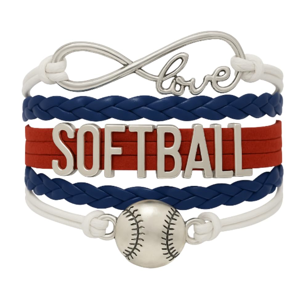 Softball Infinity Charm Bracelet- Softball Jewelry - Adjustable Bracelet for Softball Player, Team and Coaches Gifts