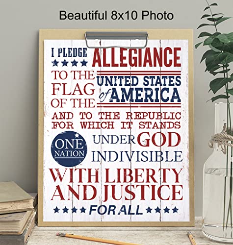 Pledge Of Allegiance Art Print - America Usa Patriotic Wall Art Poster - Home Decor And Gift For American Us Military Veteran - 8X10 Photo Unframed #TOP2