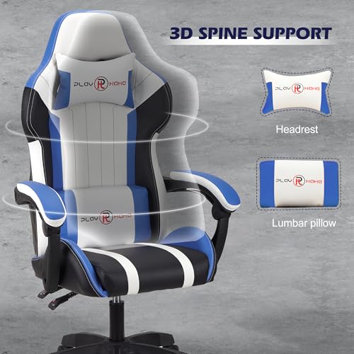 T-THREE.Ergonomic Leather Gaming Chair Height Adjustable with Headrest and Lumbar Support(Blue) - Image 9