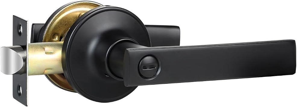 RAZCC Privacy Door Handles, 1 Pack Matte Black Door Lever, Bed and Bath Door Locksets Heavy Duty Keyless Interior Handles, Reversible for Left Right Handed Doors