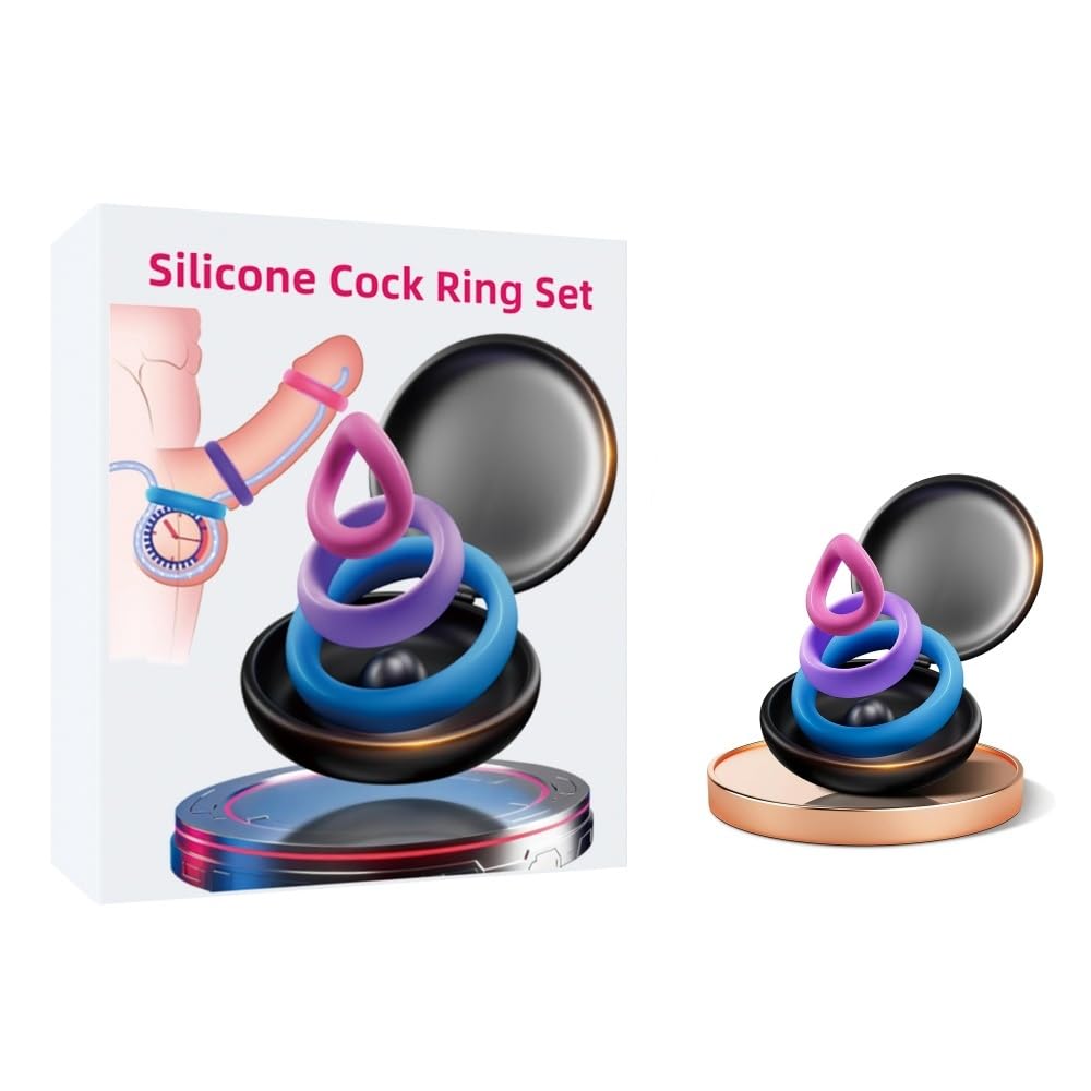 BeHorny Cock Ring 3 Piece Penis Ring Set - Medical Grade Silicone, Multicolor, Waterproof