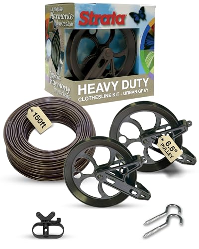 Strata Aged Bronze Harmony Clothesline Outdoor Heavy Duty Kit - 150 Feet Galvanized Wire PVC Coating, 6.5