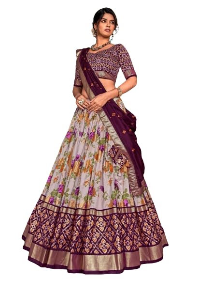 sarathybiz Womens Patola Print With Foil Work Tussar Silk Lehenga Choli-picture-7