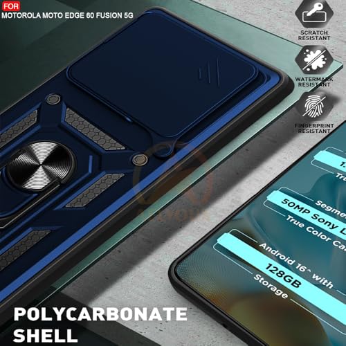 Image of Armor Bumper Back Cover Case for Moto Edge 60 Fusion 5G Rotating Camera Cover, Ring Holder & Kickstand | Heavy Duty & 360 Degree Protection Moto Edge 60 Fusion 5G Back Cover (Blue)