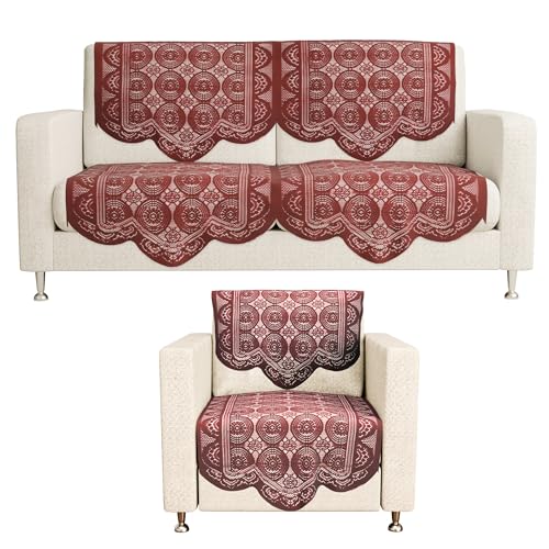 Image of Kuber Industries (Set of 6) Stylish & Durable Cotton Sofa Covers 2+1 Seater | Washable Sofa Protector /Mat & Slipcover for Living Room & Office | Plain Circle - Maroon