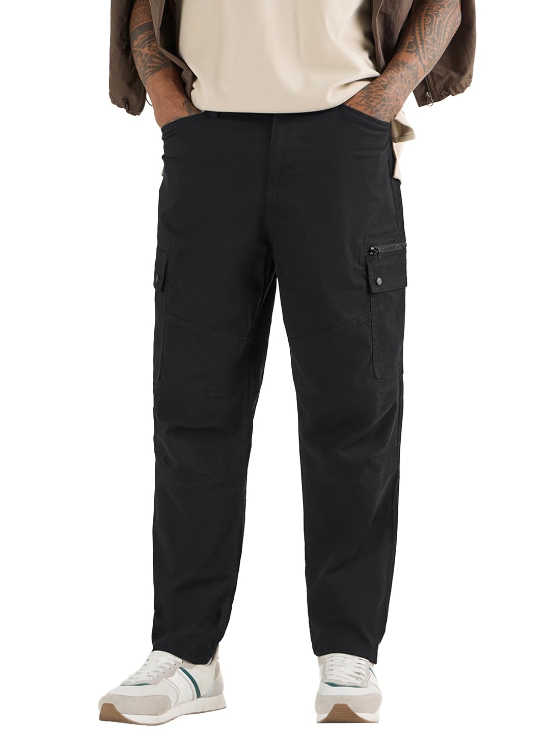 Bewakoof Men's Mid Rise Relaxed Pants in neutral