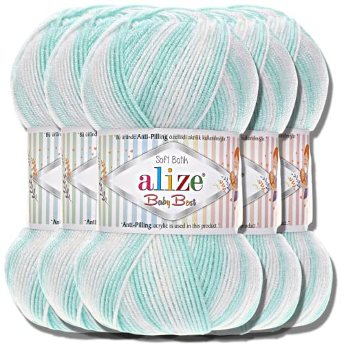 Alize Baby Best Batik 5 ovillos de 100 g de lana turca para tejer prendas para bebés, color liso, hilo para hacer punto a mano, tejer, hacer ganchillo, algodón suave (6659) Cover