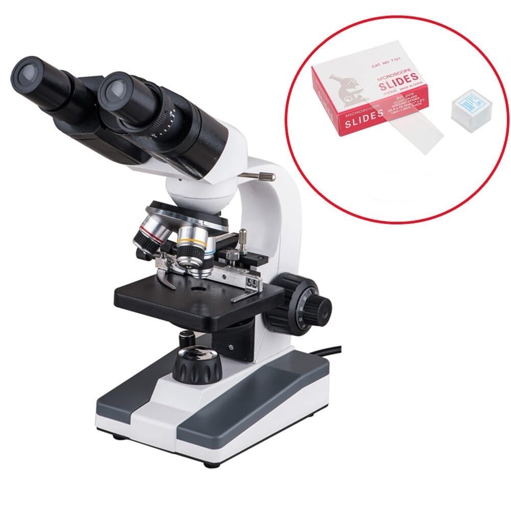 Kit di Accessori per Microscopio Microscopio Biologico Binoculare LED 640X Adatto per Vetrini per Microscopio Didattico per Studenti