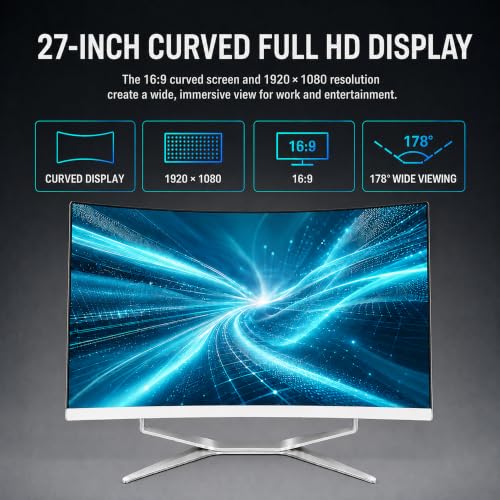 Image of All-in-one PC, 27 Curved FHD Screen, -5~15 Adjustable Display, Ultra Slim
