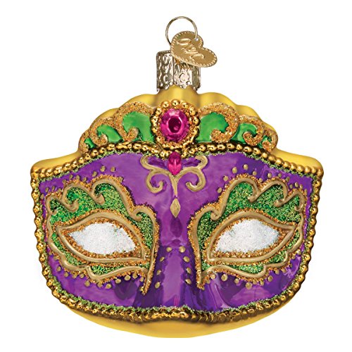 Old World Christmas Glass Blown Ornament S-Hook Gift Box, Vacation Collection (Mardi Gras Mask)