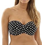 Panache Women's Anya Spot Bra-Sized Bandeau Bikini Top with Detachable Straps, Black/White, 38 FF