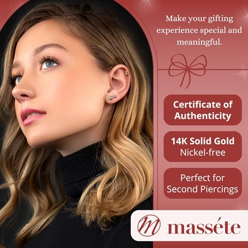 MASSETE Gold Ball Stud Earrings for Women and Girls Screwback | 10k, 14k, 18k | White Yellow or Rose Gold | 3mm 4mm 5mm | Nickel Free3