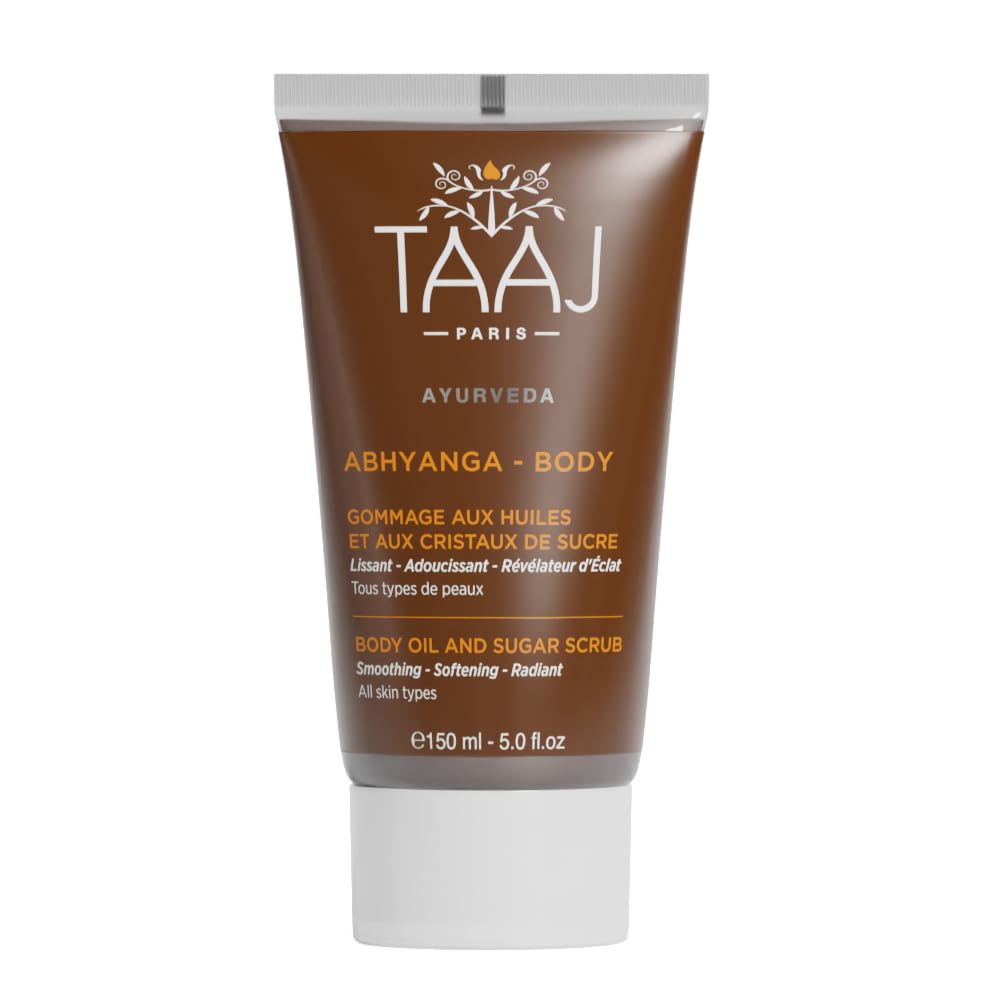TAAJ | Face & Body Scrub with Oils & Sugar Crystals | Gentle Exfoliation & Cleansing | Smooths, Softens & Boosts Radiance | Ayurvedic-Inspired Skincare | Nourishing oils | 87% natural| 5.1 fl oz