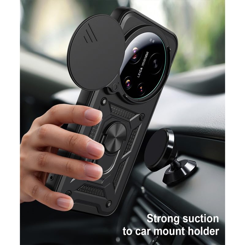 Image of Shockproof Back Case Cover for Oppo Find X9 Ultra 5G, Shockproof Oppo Find X9 Ultra Back Cover, Ring Case with Kickstand and Camera Protection Shutter - Black