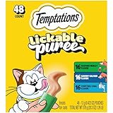 Temptations Creamy Puree Squeezable Lickable Cat Treats, Wet Cat Treats with Tuna, Salmon, and Seafood Medley Variety Pack, 0.42 oz. Tubes, 48 Count