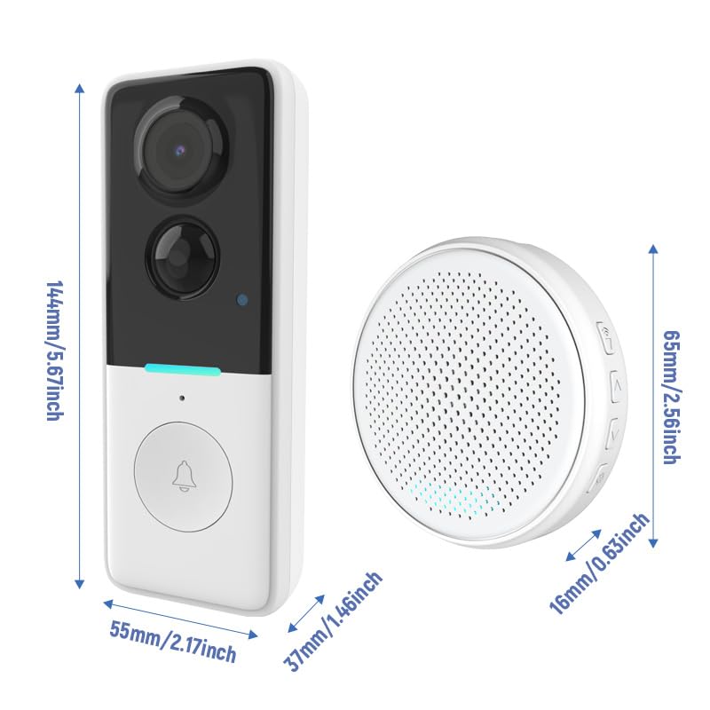 Sonnette visiophone sans fil avec caméra, sonnette vidéo WiFi extérieure étanche IP65 720P avec détection PIR vision nocturne Installation simple Compatible avec Tuya Smart App, 2,4 GHz