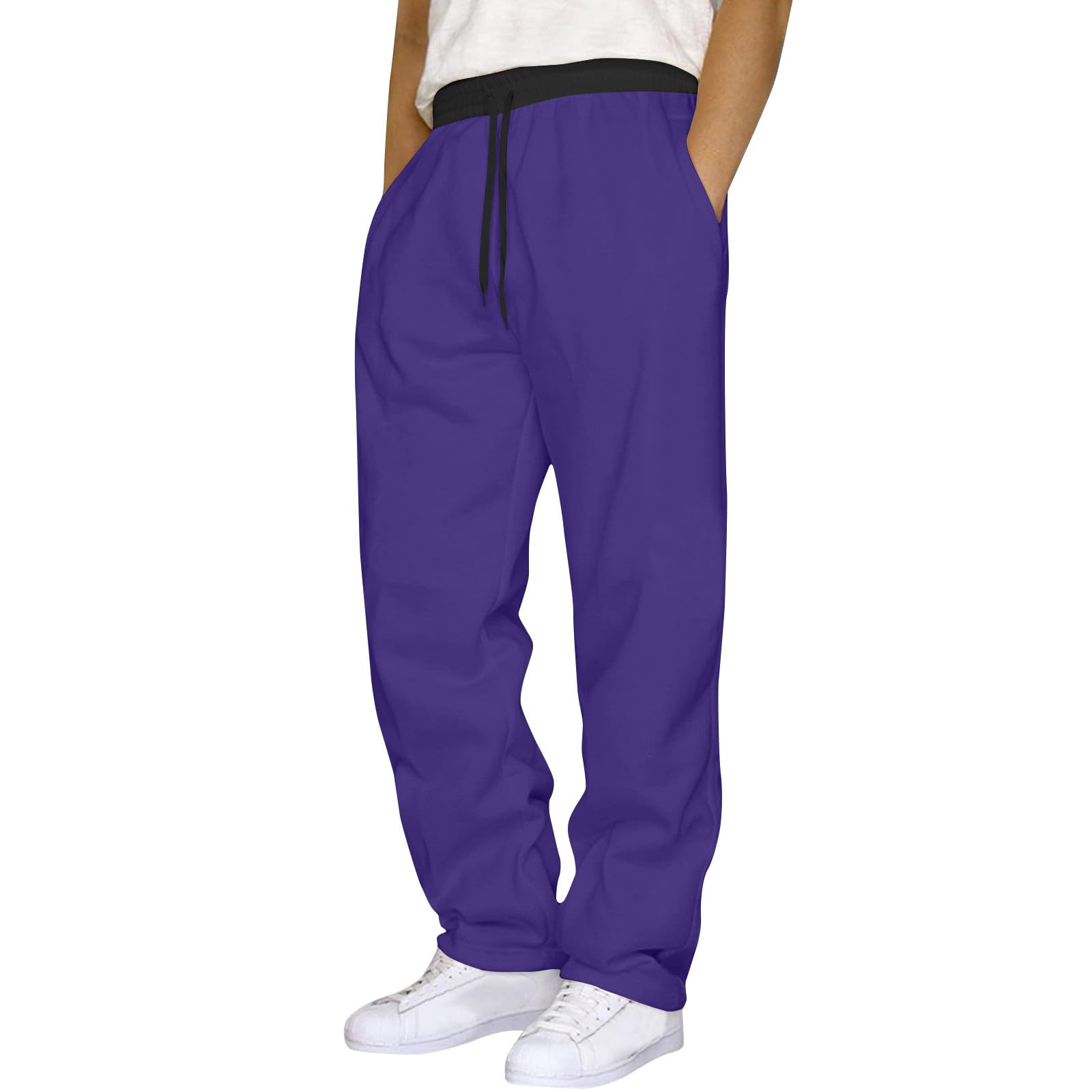 Mens Sweatpants with Pockets Open Bottom Stretch Waist Color Block Track Pants Loose Casual Athletic Workout Joggers