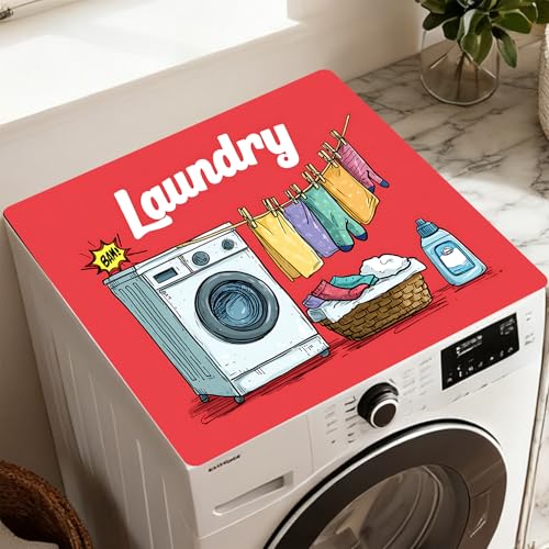 Image of Washer Dryer Top Cover Mat, Non-Slip Laundry Room Decor, Laundry Room Kitchen Appliance Decor Protector Universal 23.6 inchx19.7 inch (Laundry)