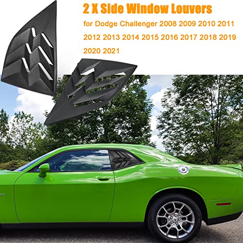 2X Rear Side Window Louvers For Dodge Challenger 2008 2009 2010 2011 2012 2013 2014 2015 2016 2017 2018 2019 2020 2021 Abs Windshield Sun Shade Cover (Matte Black) #TOP1