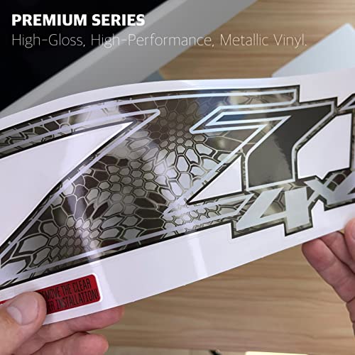 Image of GOLD HOOK Z71 4x4 Decals for Trucks Compatible with Chevy Silverado GMC Sierra 1500 2500 3500 - F (2007-2013) Bed Side, Set of 2, Premium Series (Kryptek Camo)