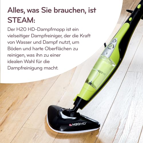 H2O HD PRO Dampfreiniger & Dampfbesen 2-in-1 – 1500W Handdampfer, 450ml Tank, Chemiefreie Reinigung, Entfernt 99,9% der Bakterien, inkl. Wasserfilter