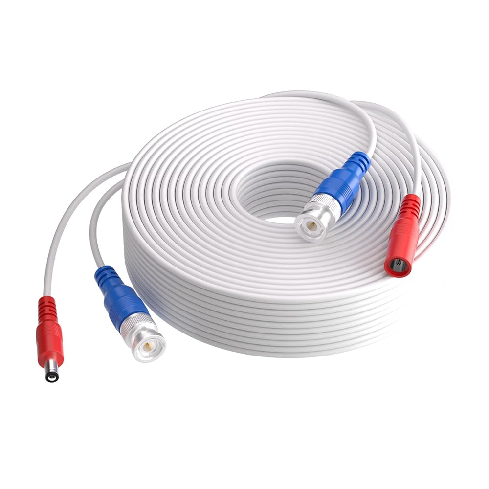 SANSCO 18.3 Meter 60 Feet Coaxial Lead, Power Cable for DVR Security System, with BNC/RCA adapter, for 960H/720p/960p/1080p/3MP/4MP/5MP CCTV Cameras and Digital Video Recorder, White