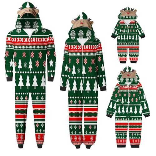 Ninedayx Pijama familiar de Navidad, conjunto familiar a juego, elegante, ropa de dormir familiar, ropa de descanso familiar, elementos de Navidad impresos con capucha de cuerno, para niños, niñas,
