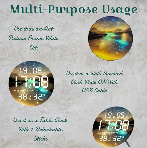 Image of Amazon Brand - Umi Acrylic Digital Wall Clock for Bedroom Living Room Stylish LED USB Tabletop 3D Picture Clocks with Time Day Date Month Temperature Display for Home Office 24.3x24.3cm (Waterway)