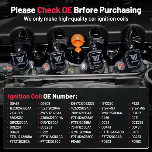Image of BDFHYK Ignition Coil Pack DG508 Compatible with Ford F150 F250 1997-2010 Ford Explorer Crown Victoria 2003 2004 Ford Expedition Mustang Ford Coil for DG457 DG472 DG481 DG491 IC369 Set of 10