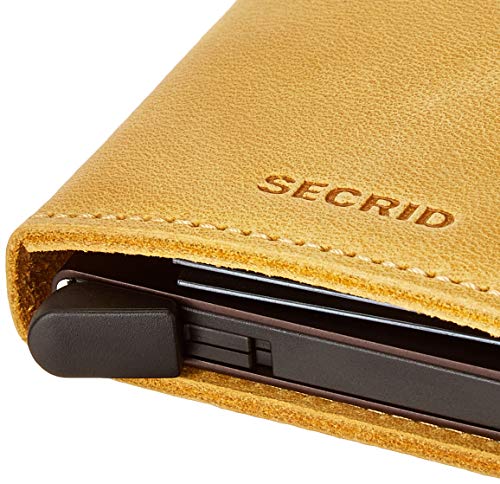 Secrid - Slim Wallet Genuine Vintage Leather Rfid Safe Card Case For Max 12 Cards (Ochre) #TOP1