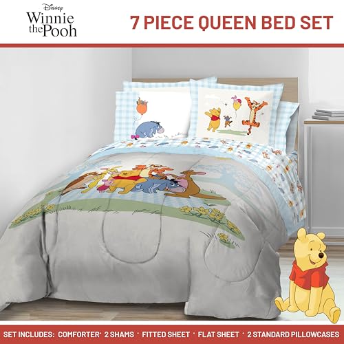 Image of Disney Winnie The Pooh Queen Comforter Set 7 Piece Kids Bedding, White