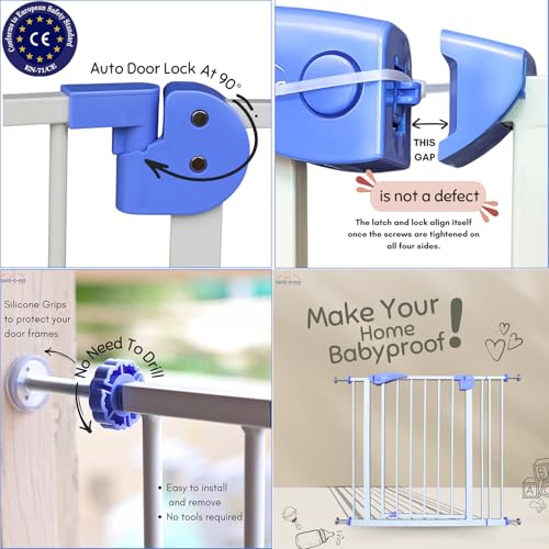 Image of Safe-O-Kid Adjustable 1-Year Warranty Baby Safety Gate (75-105 cm) Durable Metal Safety Gate for Kids, Babies, and Pets ? Child Gate, Baby Gate, Dog Gate ? Safety Gates for Kids and Babies (Blue)